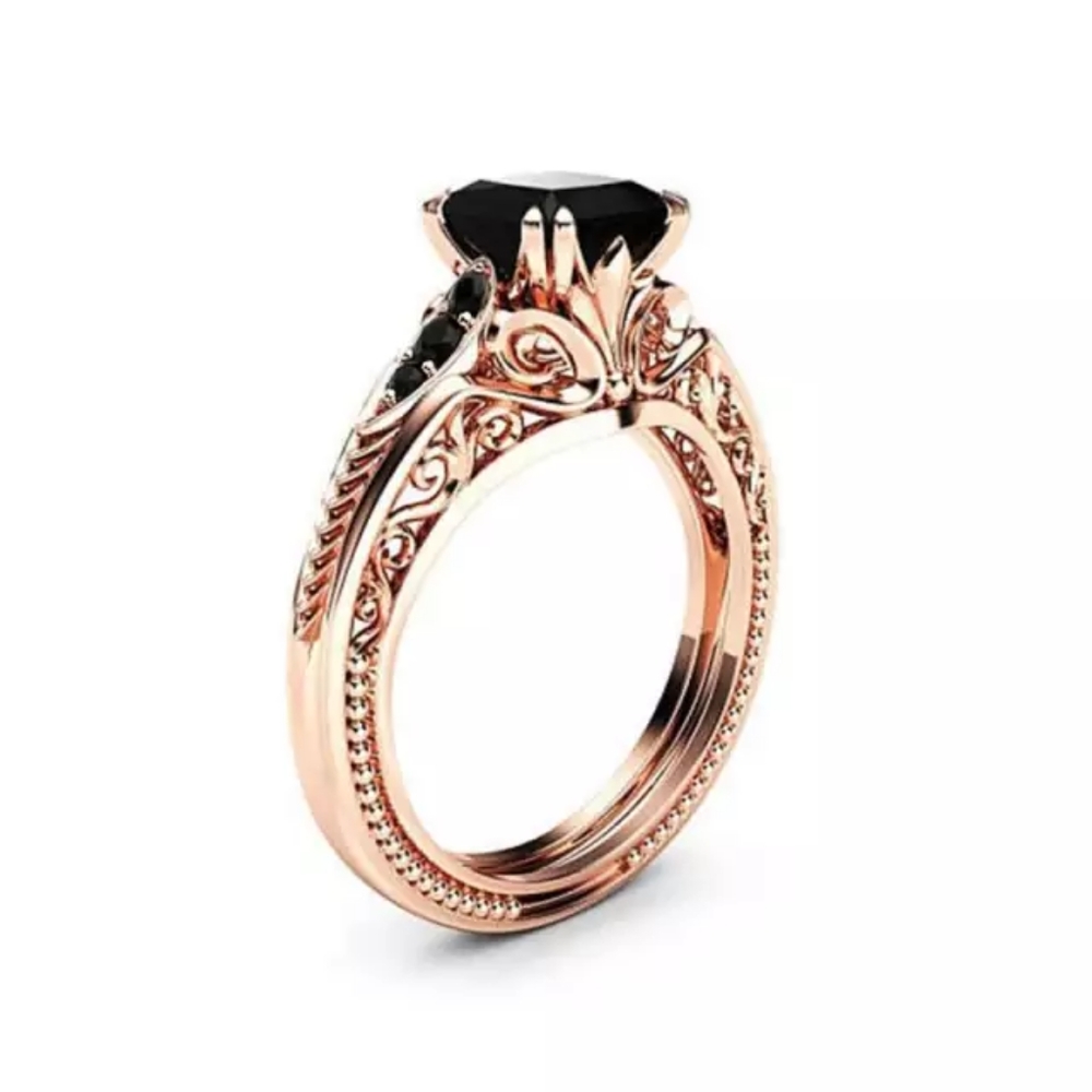 New Rose Gold Plated Black Sapphire Ring - Picture 3 of 5